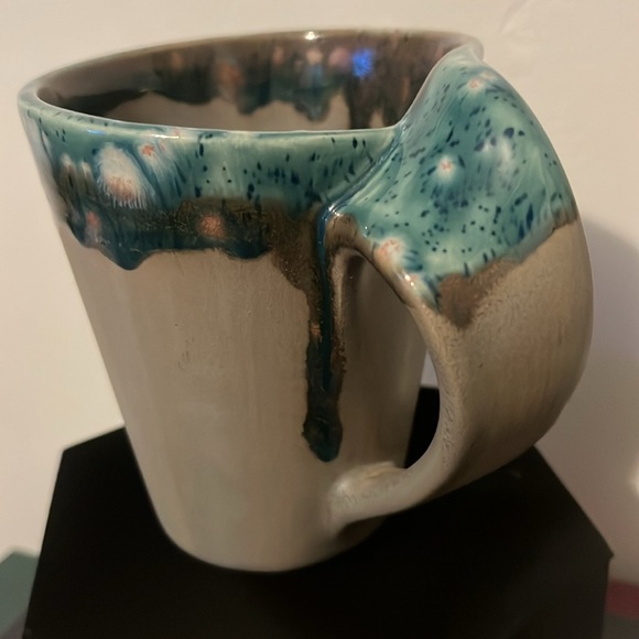 Blue Drip Glaze Handmade Studio Art Pottery Comfort Curled Handle Mug 12oz - Picture 6 of 8
